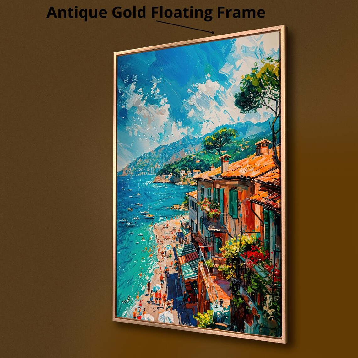Mediterranean Seaside Town Beach Turquoise Sea Painting Wall Art Poster - Image 3