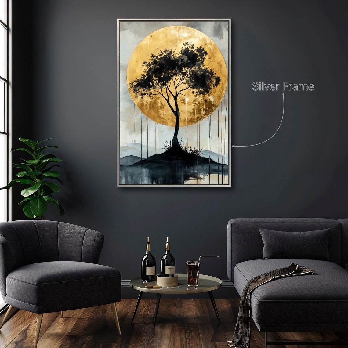 Black Tree Silhouette, Abstract Sun Art Print - Image 2