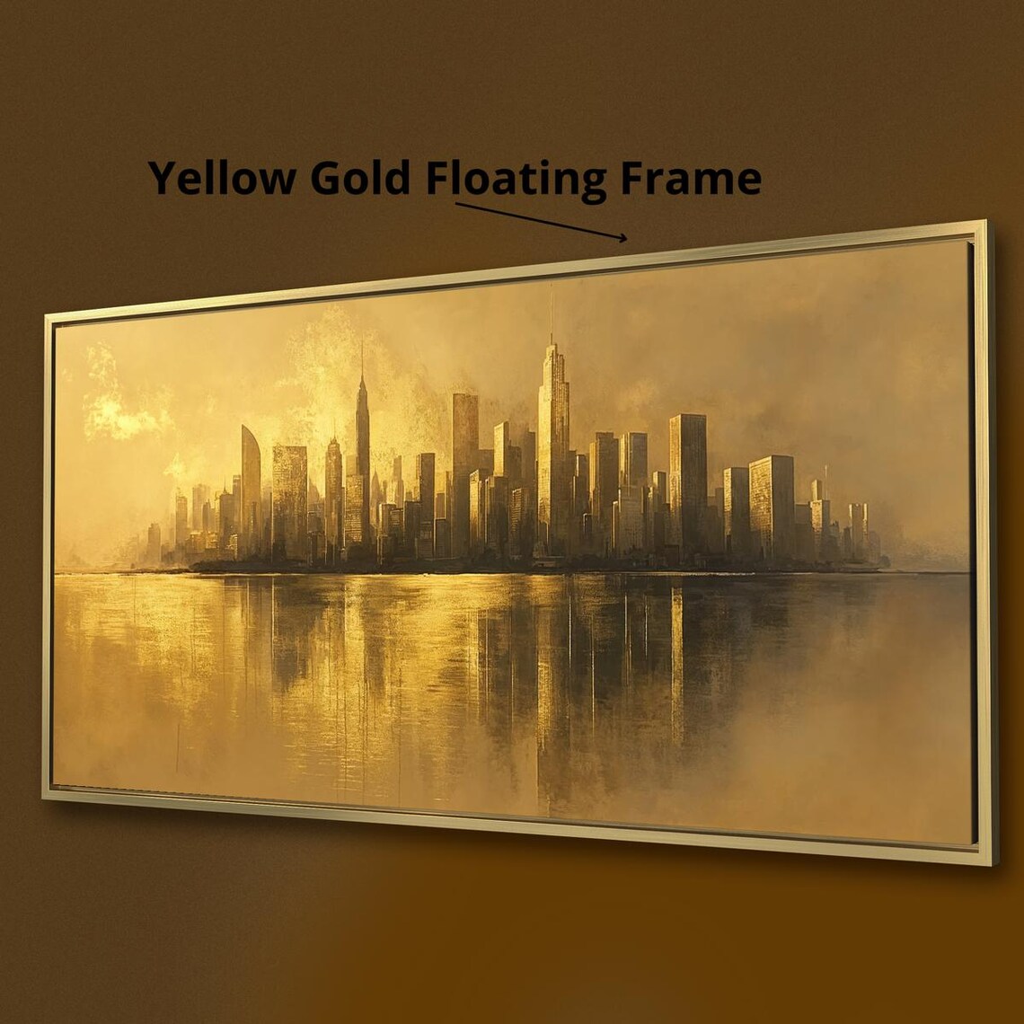 Gold Cityscape Skyline, Metropolis Reflection Art Print - Image 4