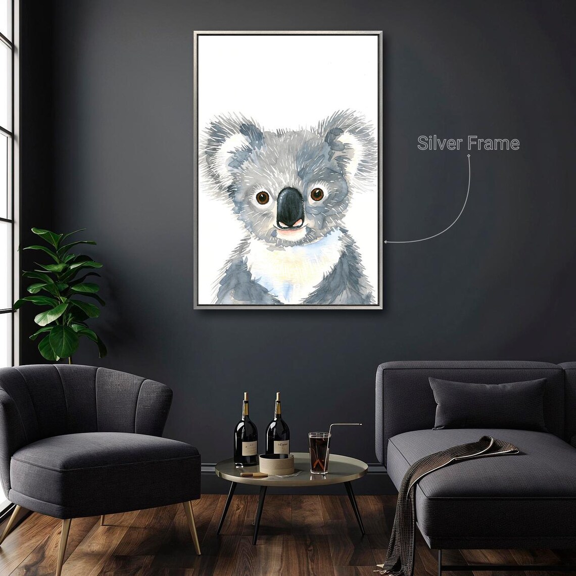 Cute Baby Koala Gray Watercolor Animal Portrait Nursery Poster - Image 5