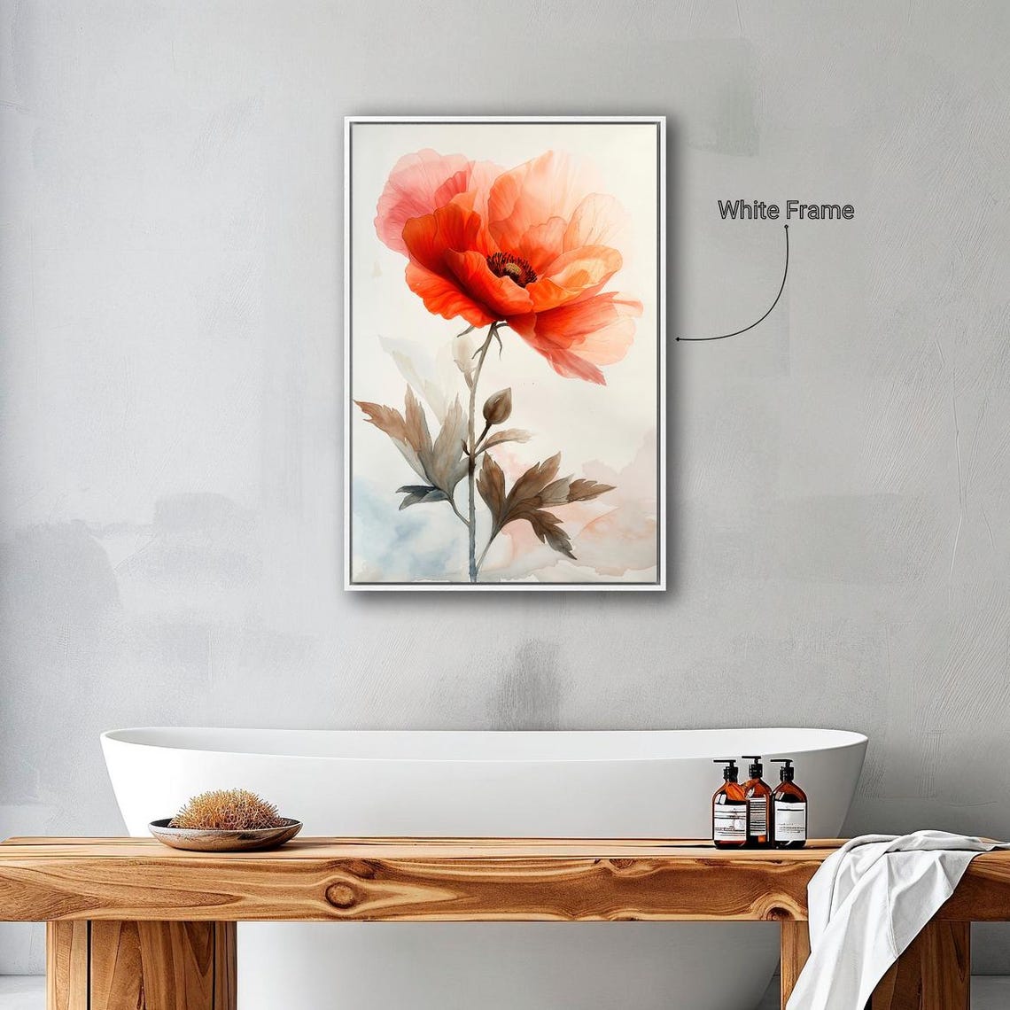 Orange Poppy Bloom Elegant Watercolor Flower Botanical Wall Art - Image 3