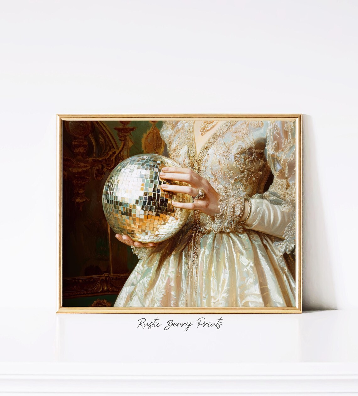 Baroque Gold Gown Lady With Disco Ball Vintage Painting Print - Image 3