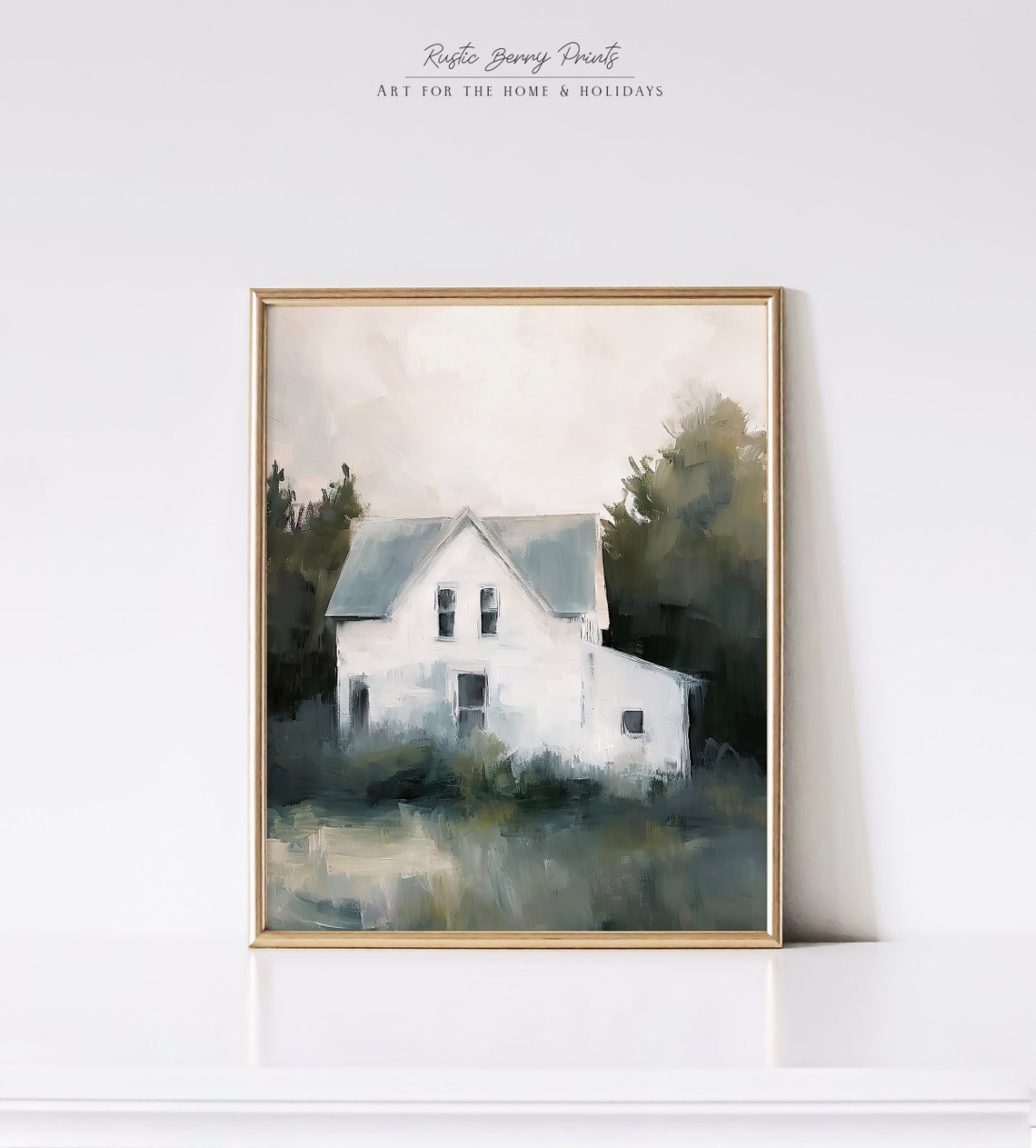 Country Farmhouse Oil Painting Wall Art Moody Vintage Print Landscape Farmhouse Neutral Tone Print Instant
