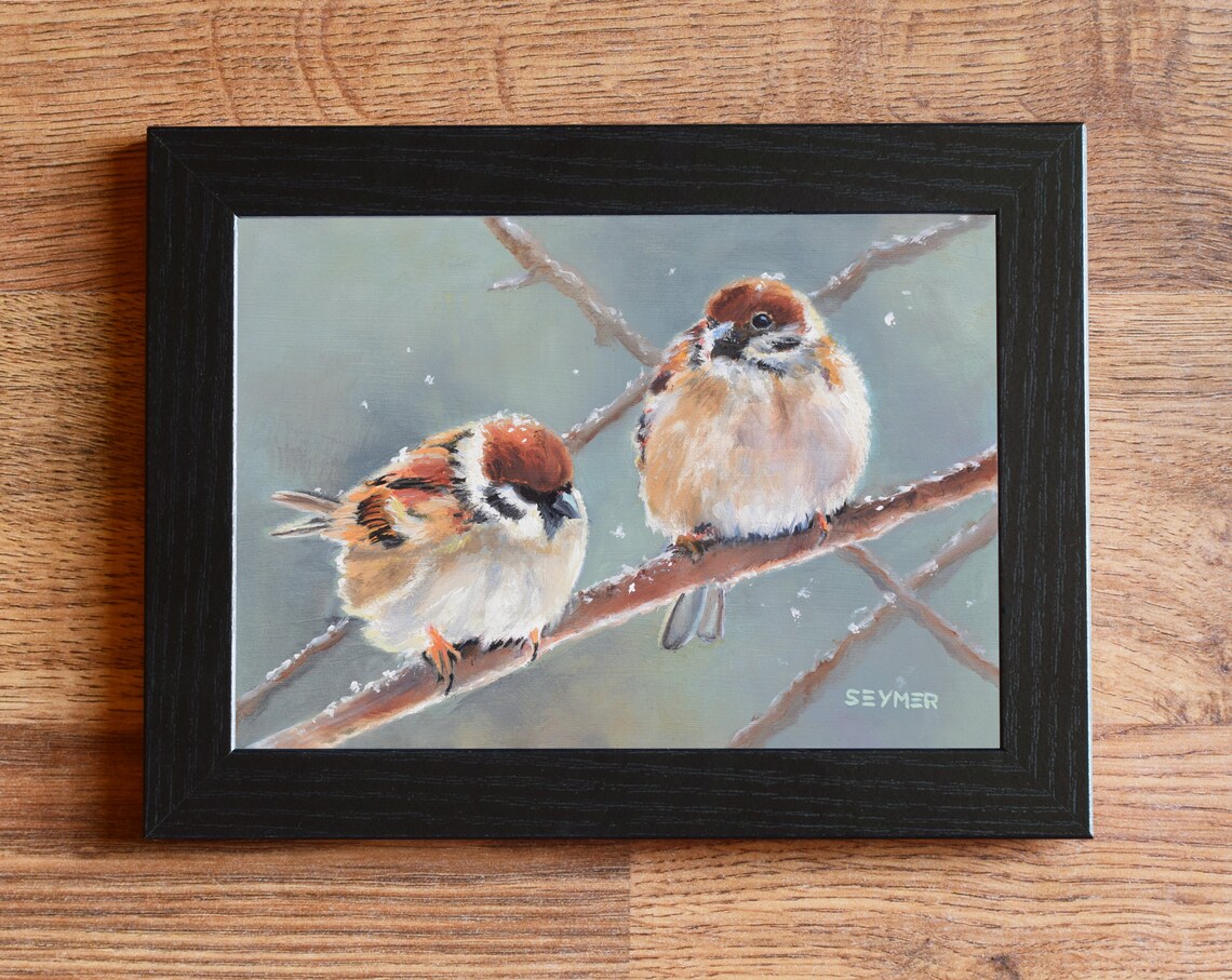 Sparrow Couple Oil Painting, Nature Nursery Art Print - Image 4
