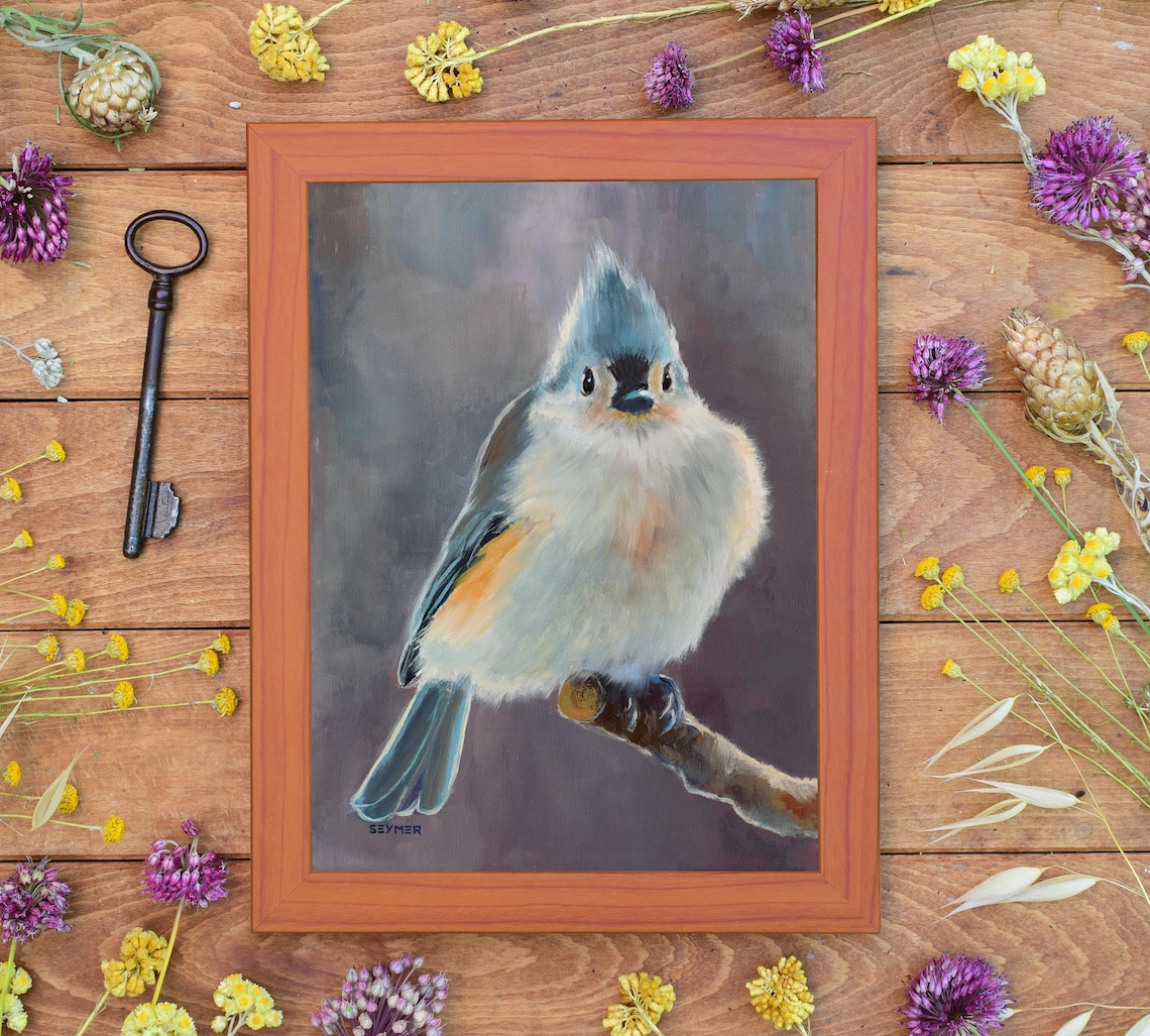 Titmouse Bird Oil Painting Art Print, Country House - Image 4