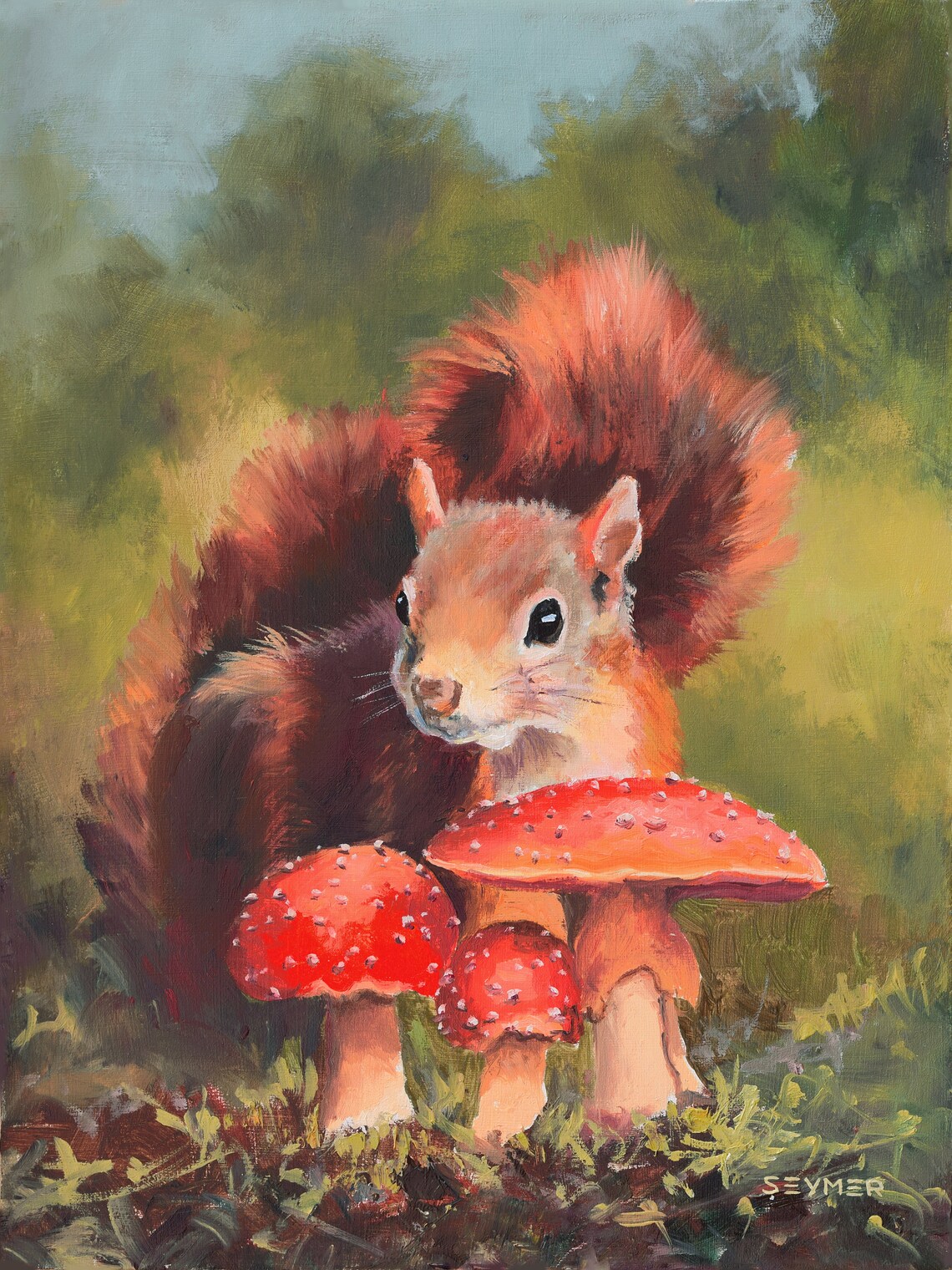 Squirrel Painting, Cottagecore Autumn Wildlife Art