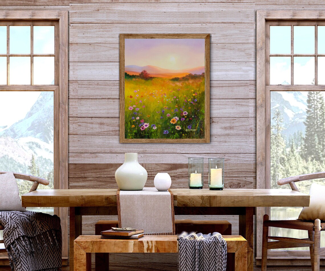 Meadow Landscape Oil Painting, Rustic Farmhouse Art Print - Image 5