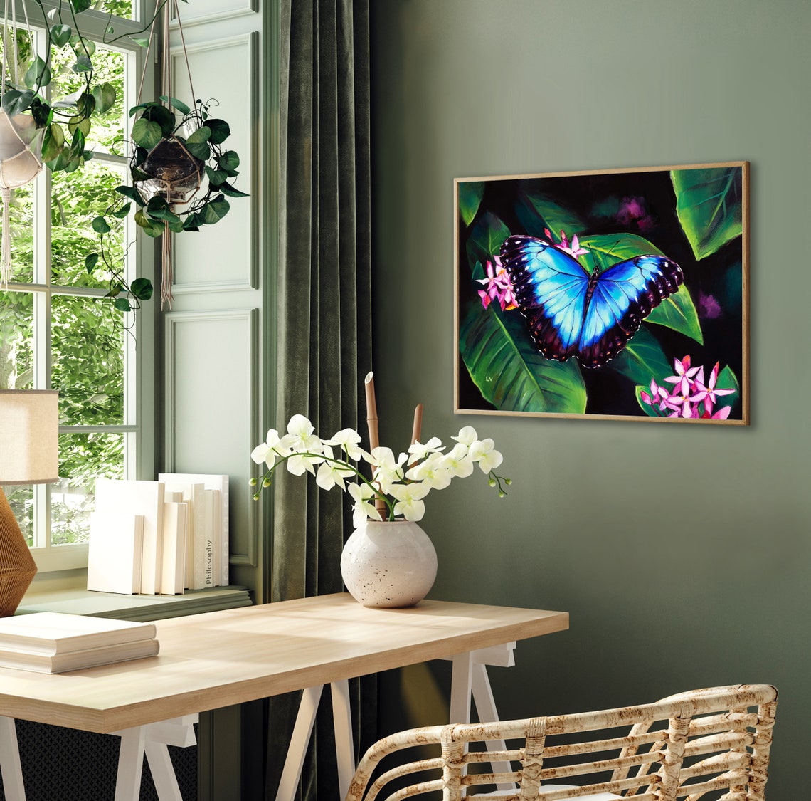 Blue Morpho Butterfly Art Print Colorful Insect Floral Wall Art Butterfly Oil Painting Animal Giclee Print Butterfly Gift For Mothers Day - Image 4