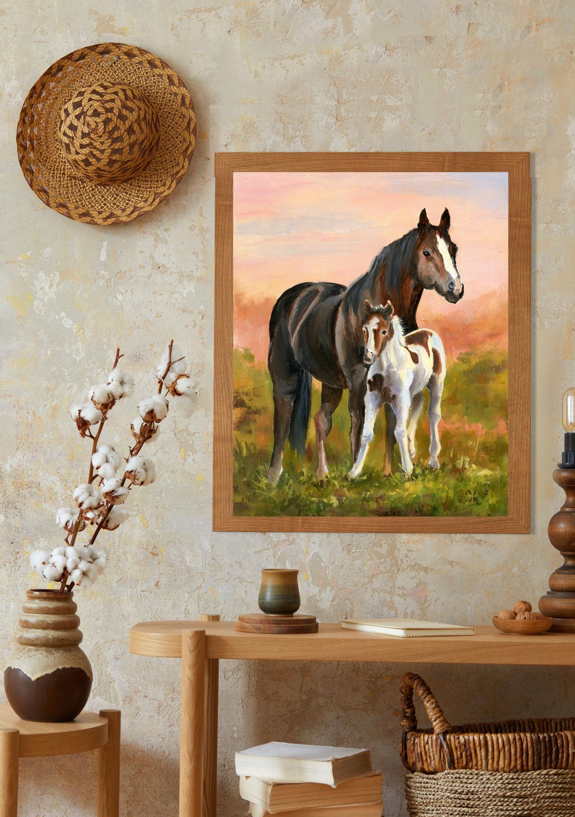 Mare and Foal Together at Sunset Oil Painting Equestrian Poster - Image 5