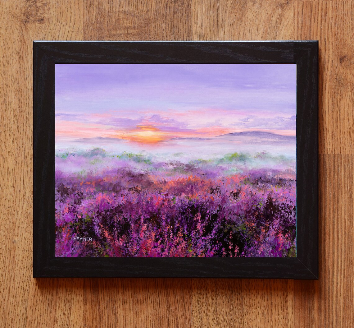 Purple Flowers Field Art Print, Pink Heather Meadow - Image 6