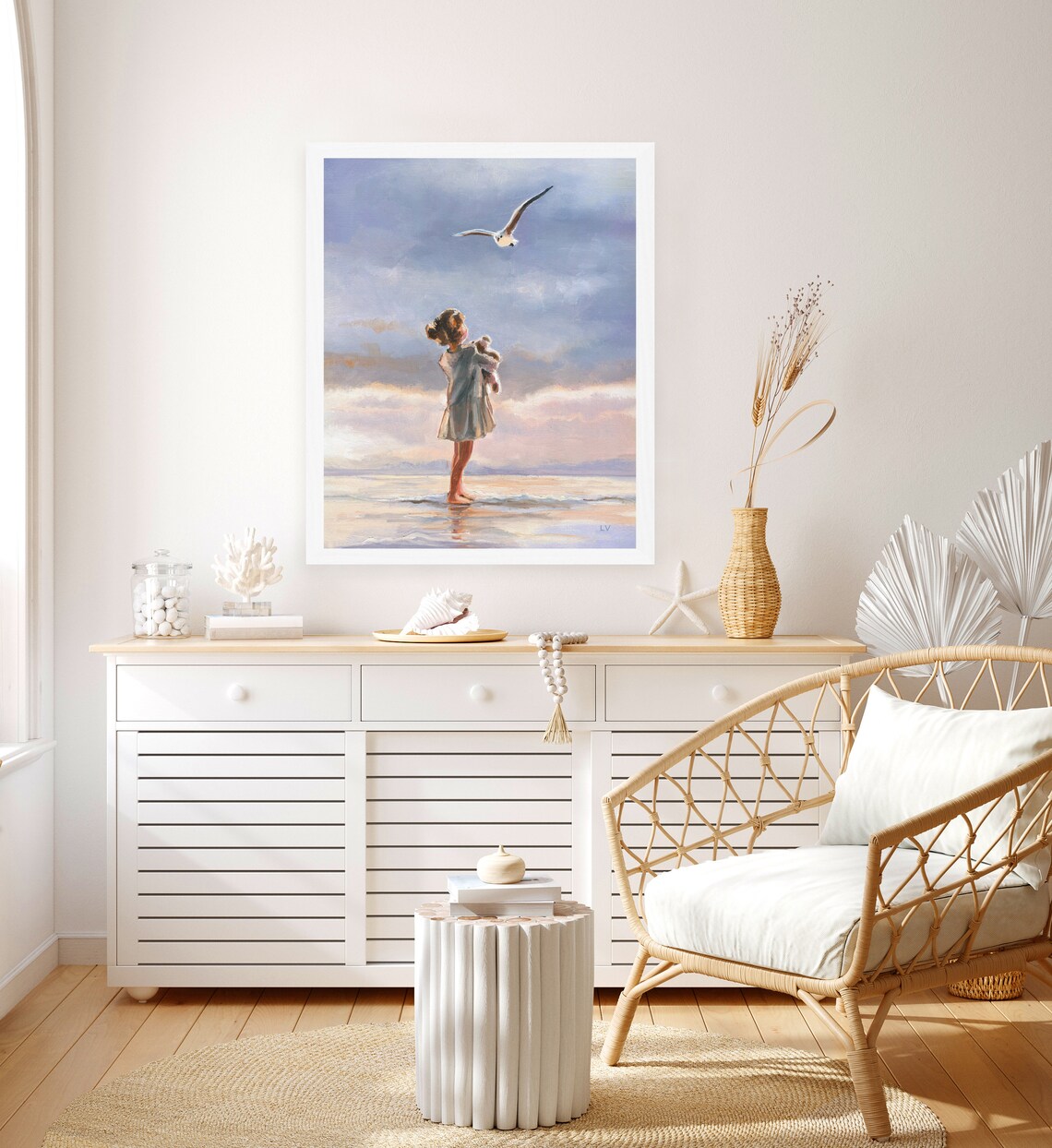 Little Girl With Seagull On Beach Oil Painting Childhood Art Poster - Image 4