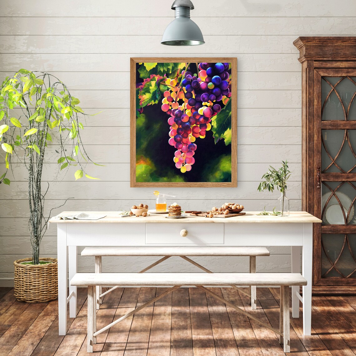 Sunlit Cluster of Colorful Jewel Toned Grapes on the Vine Poster - Image 5