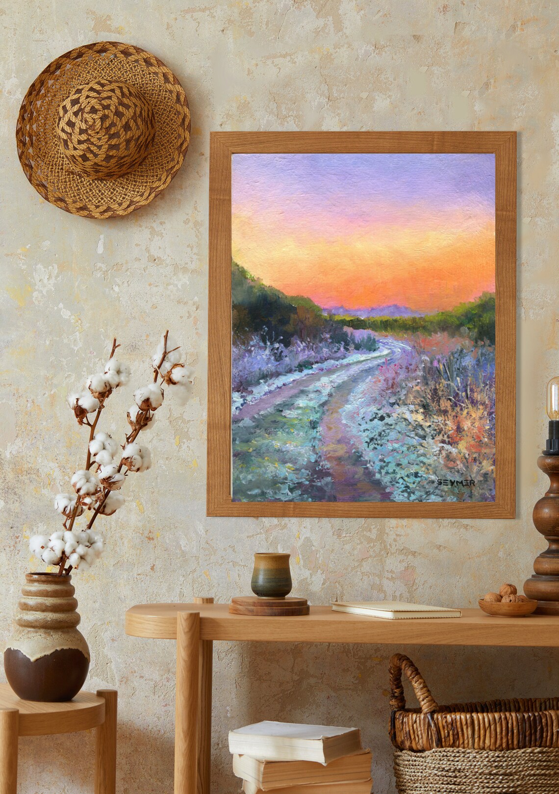 Winter Sunrise Frosty Road Landscape Oil Painting With Pink Sky Poster - Image 4