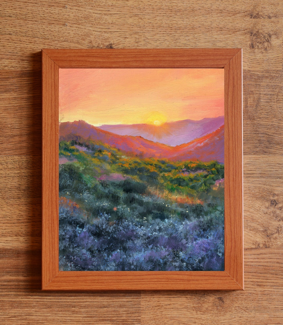 Desert Mountain Ranges Glowing under a Colorful Sunset Sky Poster - Image 3