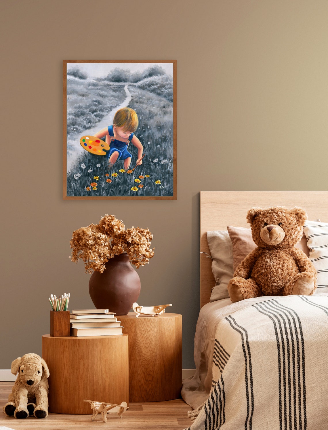 Happy Kids Painting Print Art Of Childhood Black And White Art Child Figurative Art Black And White Art Little Kids Playing Child Room Art - Image 5