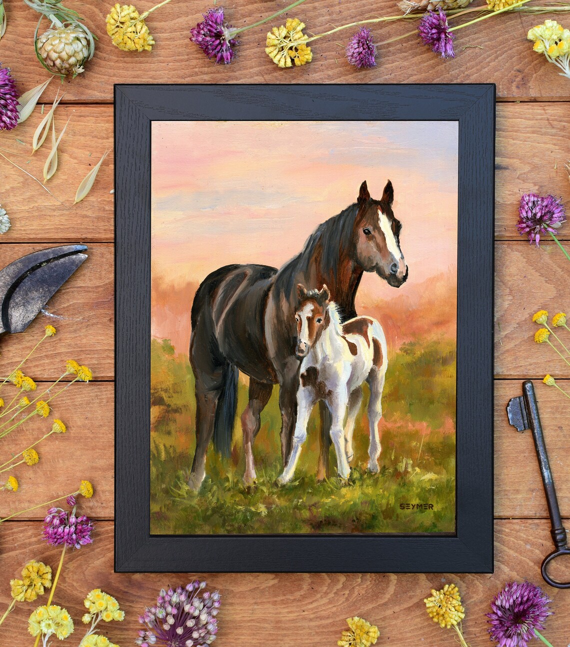 Mare and Colt Horse Oil Painting, Farmhouse Art Print - Image 6
