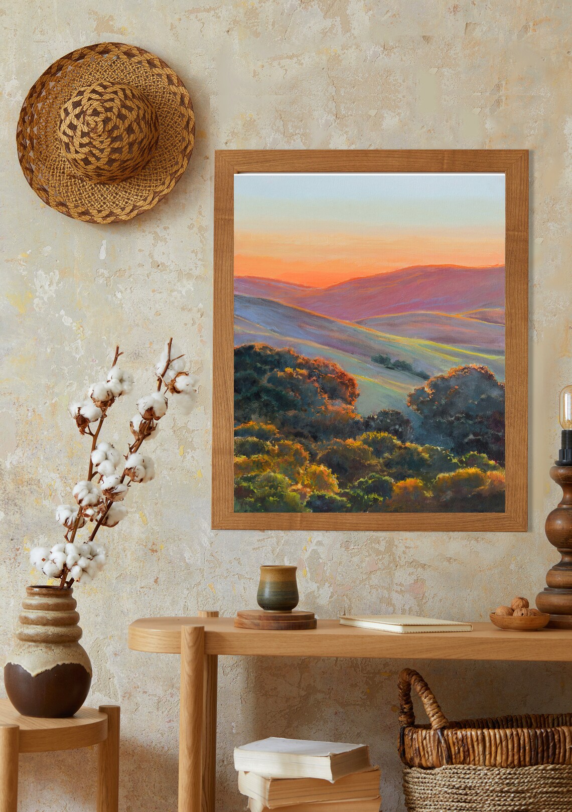 California Hills Sunset Landscape Oil Painting Art Print - Image 5