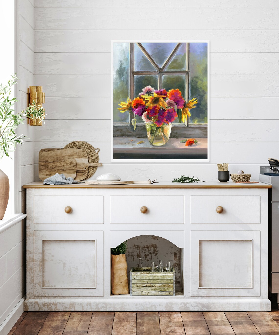 Marigold Bouquet Window Vase Colorful Still Life Oil Painting Poster - Image 4