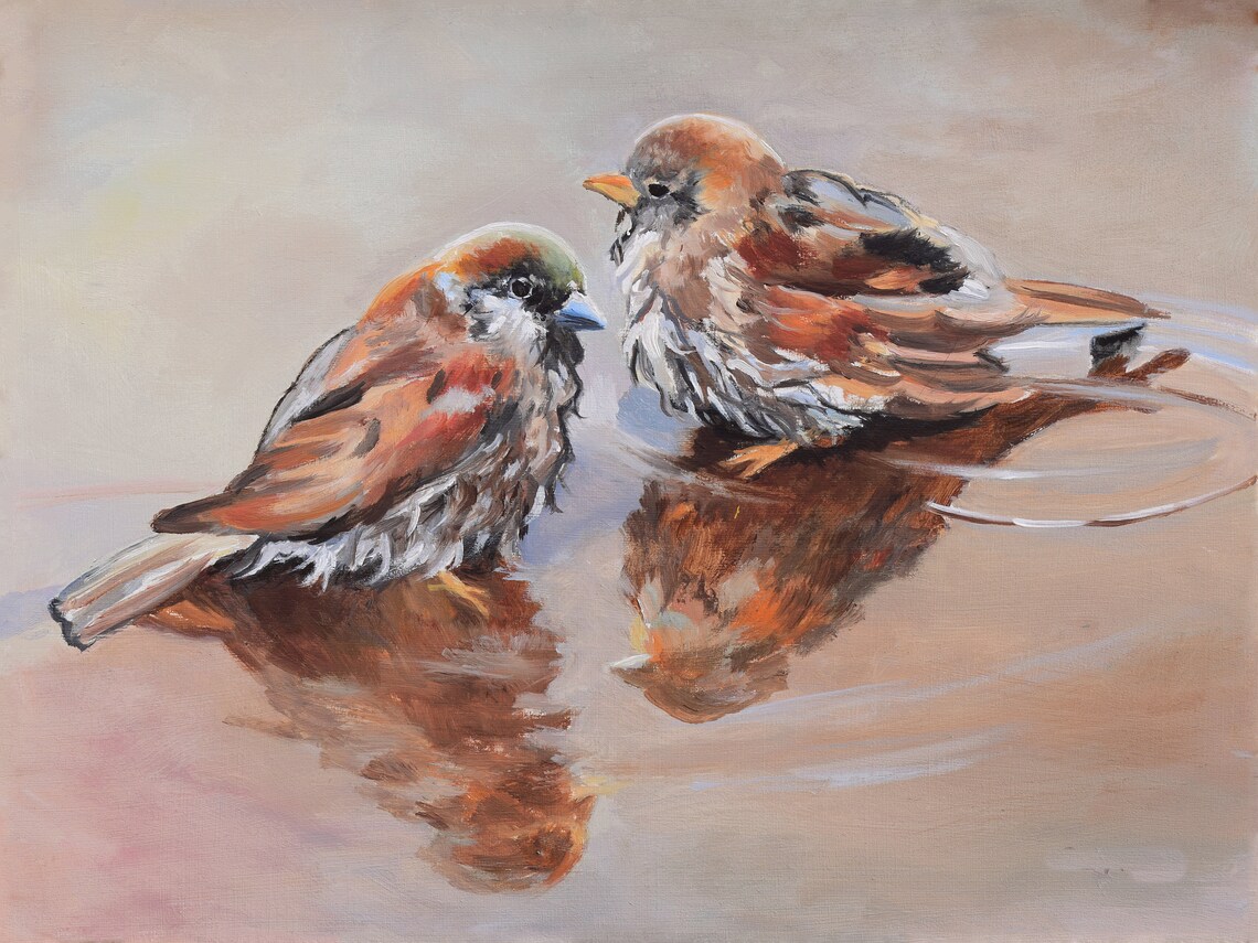 Sparrow Oil-Painting-Style Art Print, Vintage Decor