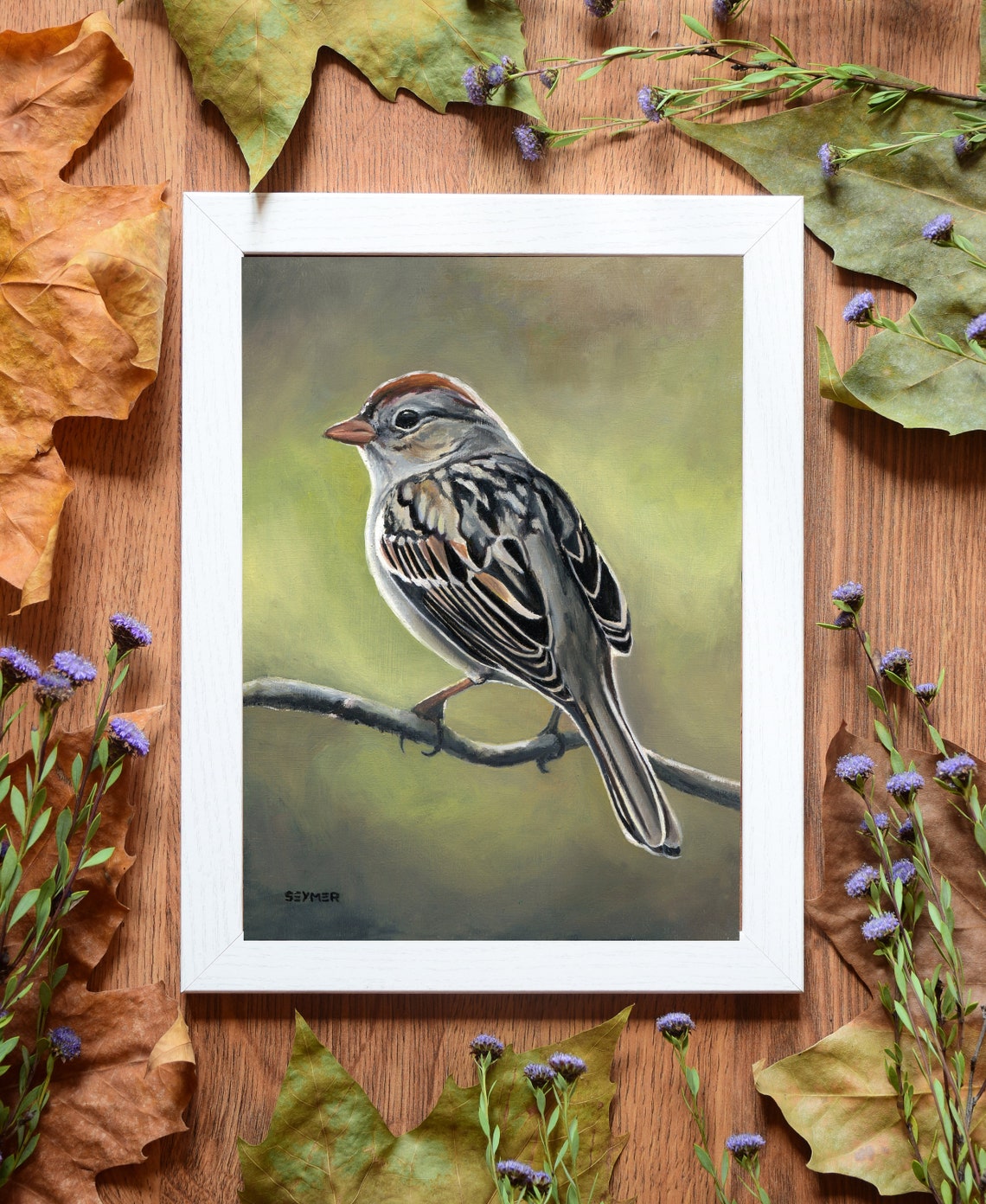 Vintage Bird Original Painting Framed Birds Oil Painting Sparrow Classic Art Oil Bird On Branch Wildlife Nature Artwork Cottage Wall Art - Image 6