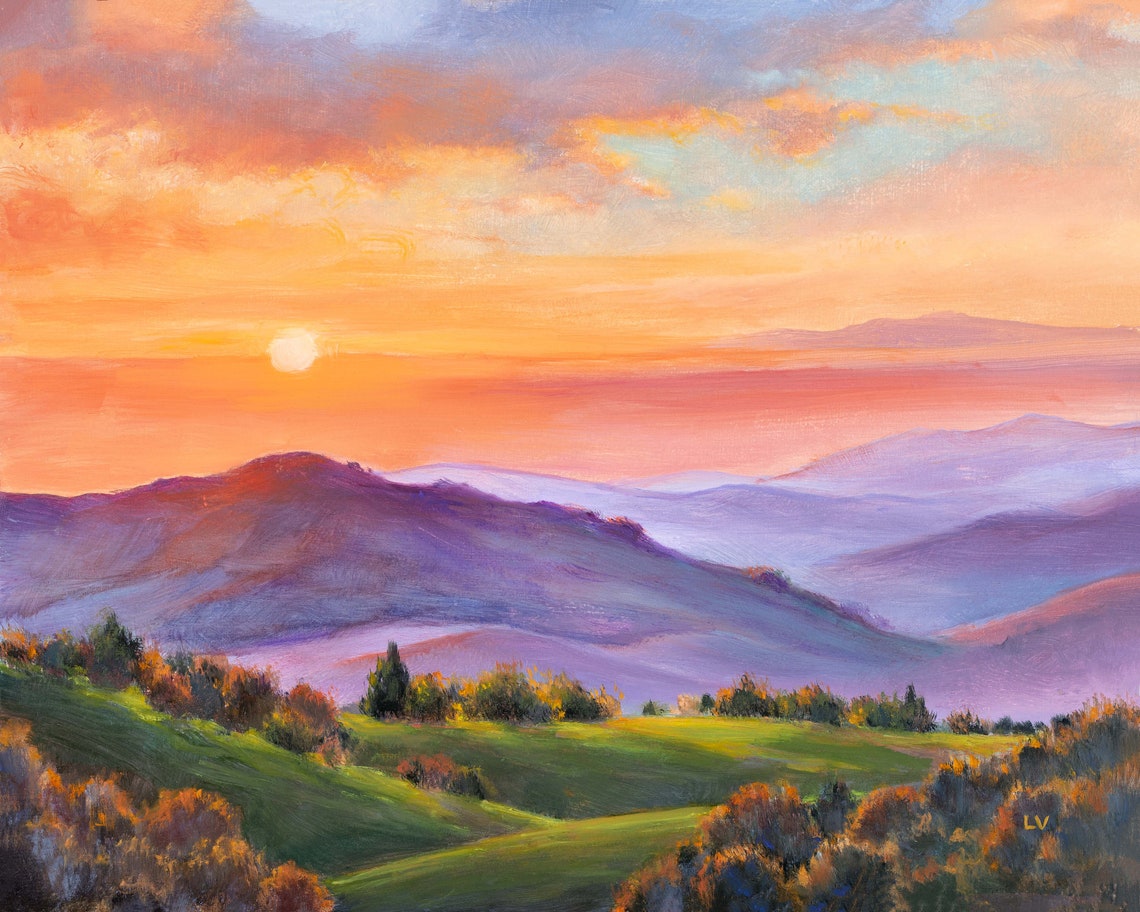 Golden Sunset Spreading Over Rolling Purple Mountain Hills Poster - Image 5