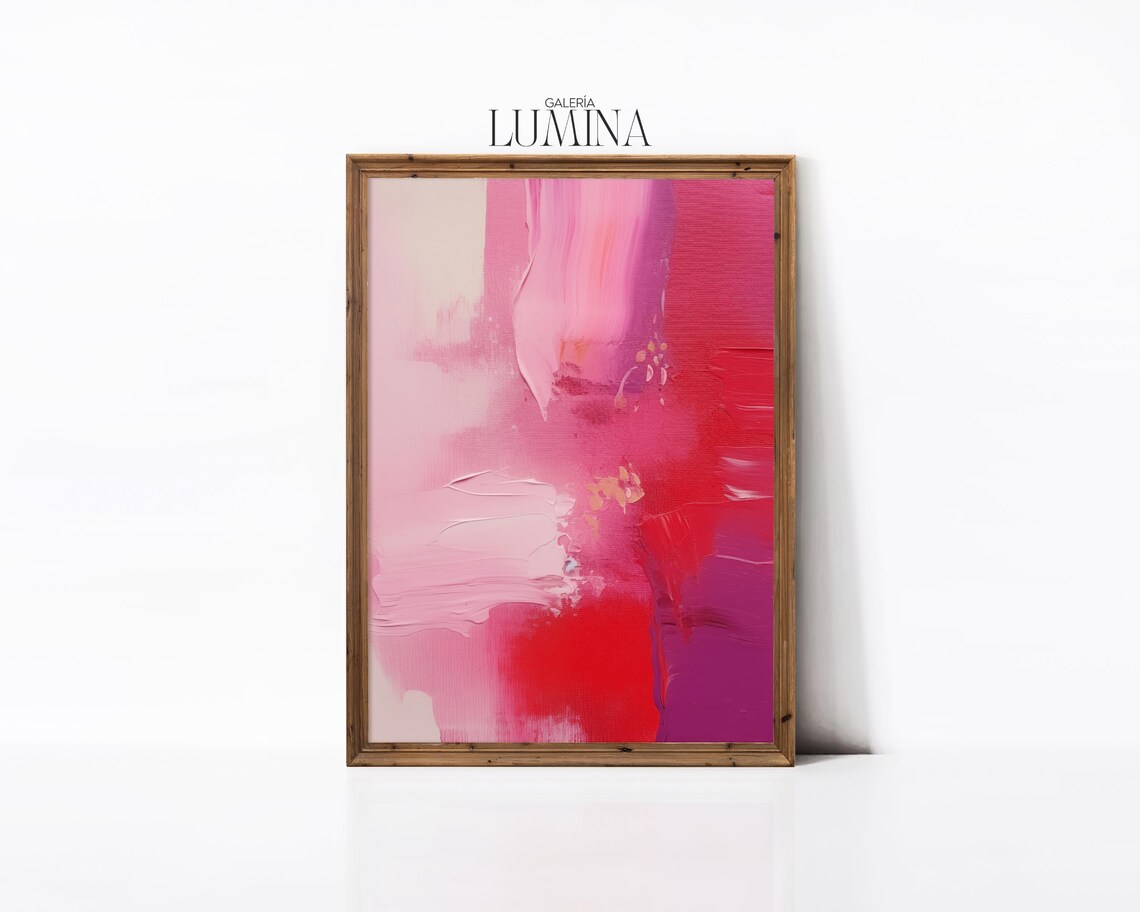 Pink Abstract Oil Painting, Modern Brushstroke Art Print - Image 2