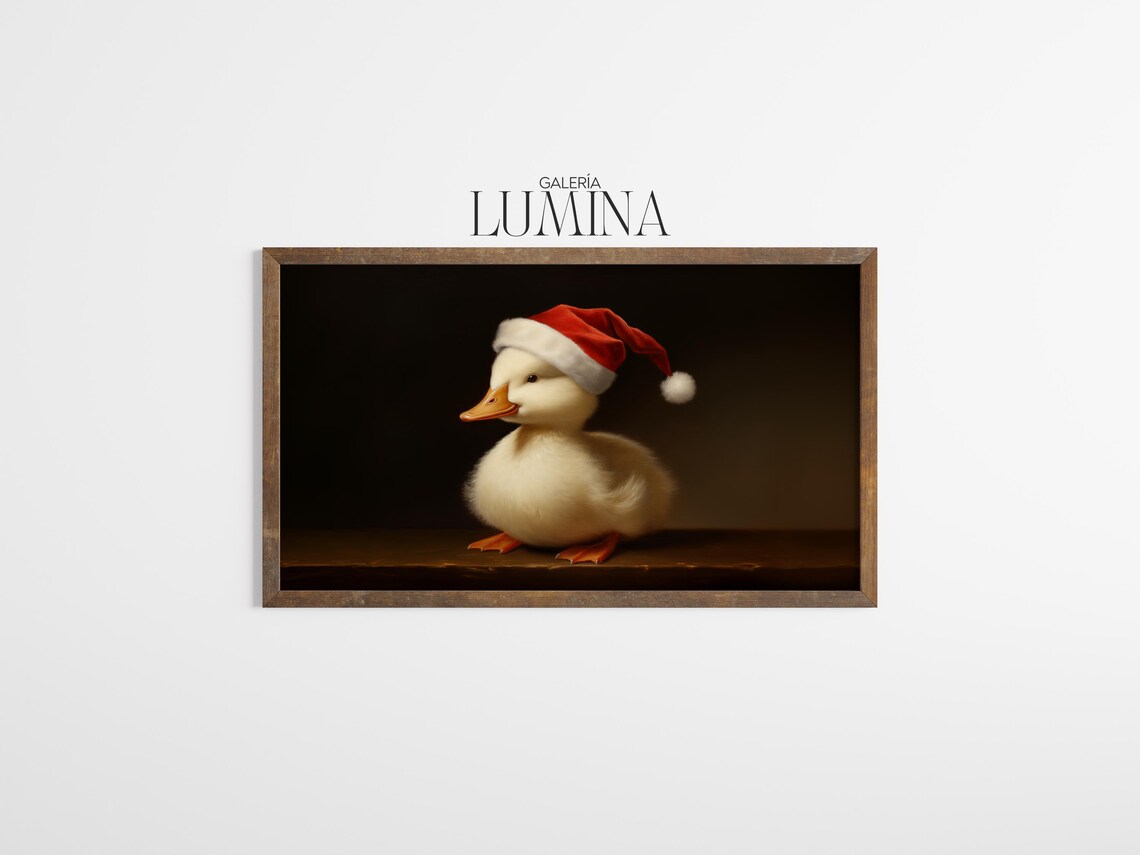 Little White Duck in Santa Hat, Christmas Nursery Art Print - Image 3