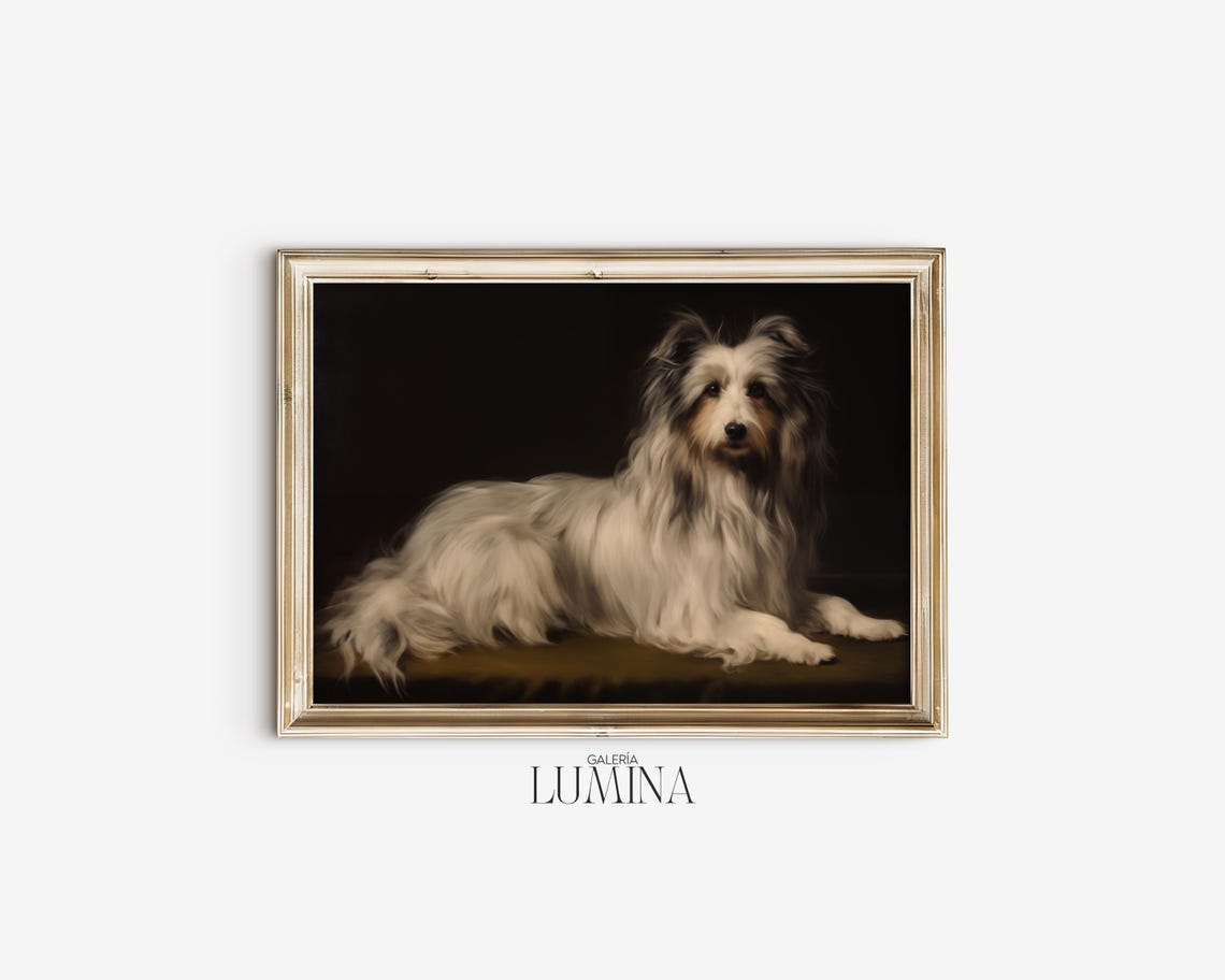 Shetland Sheepdog Portrait Painting Moody Sheltie Painting Vintage Long Haired White Fur Dog Painting Art Frame Tv Art 413 - Image 2