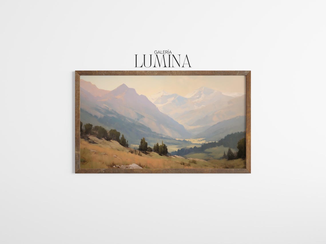 Vintage Summer Mountains Oil Painting Rustic Landscape Art Classic Nature Scene Artwork Art Frame Tv Art 933 - Image 3