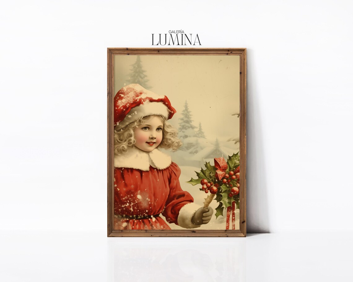 Vintage Christmas Little Girl Portrait Art Print - Image 3