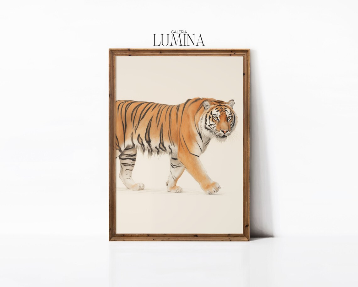 Walking Tiger Colored Pencil Drawing Neutral Cream Tiger Poster - Image 3