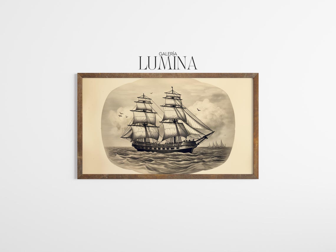 Antique Tall Ship Sailing Vessel Vintage Maritime Art Poster - Image 3