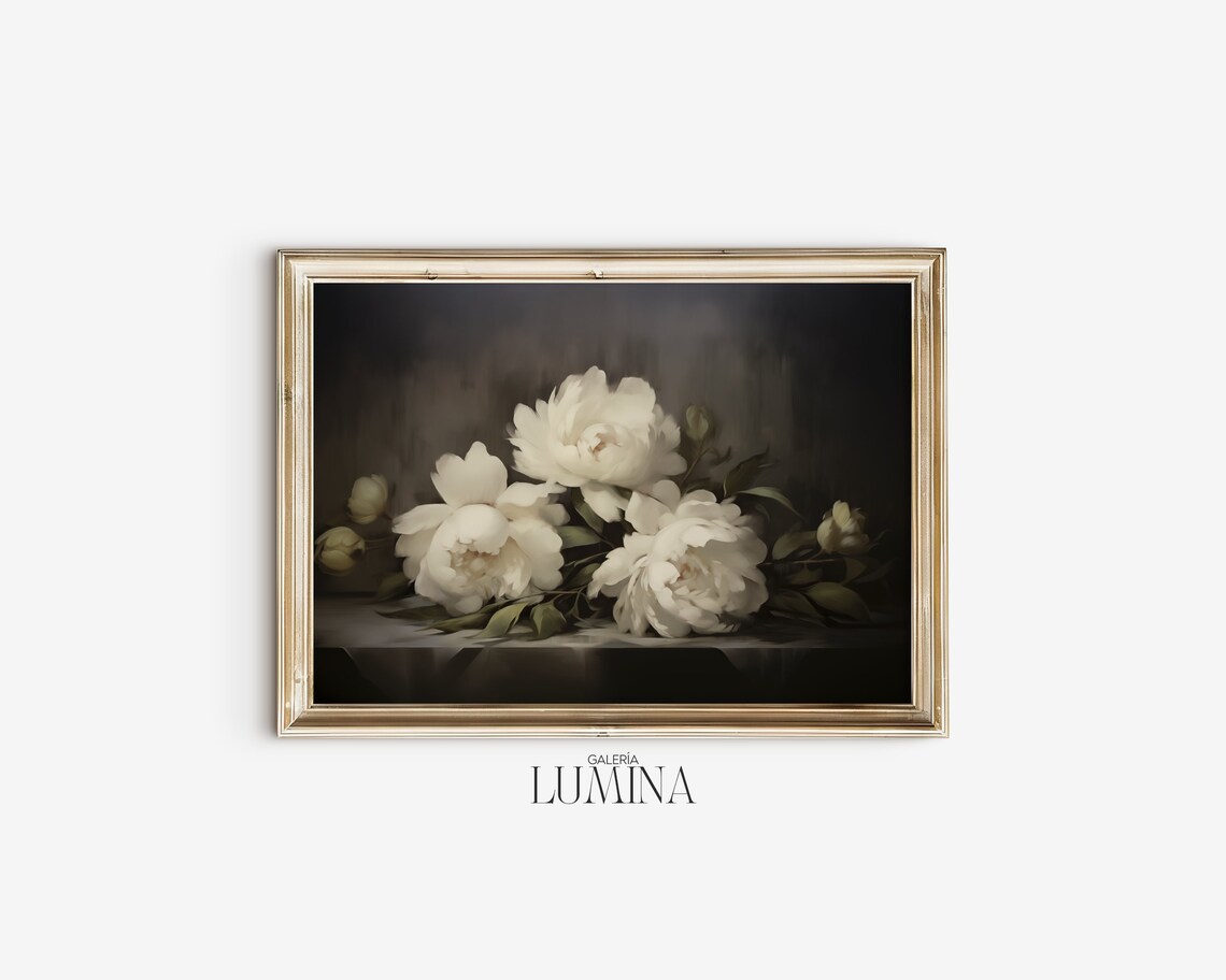 White Peony Flowers, Vintage Botanical Art Print - Image 2