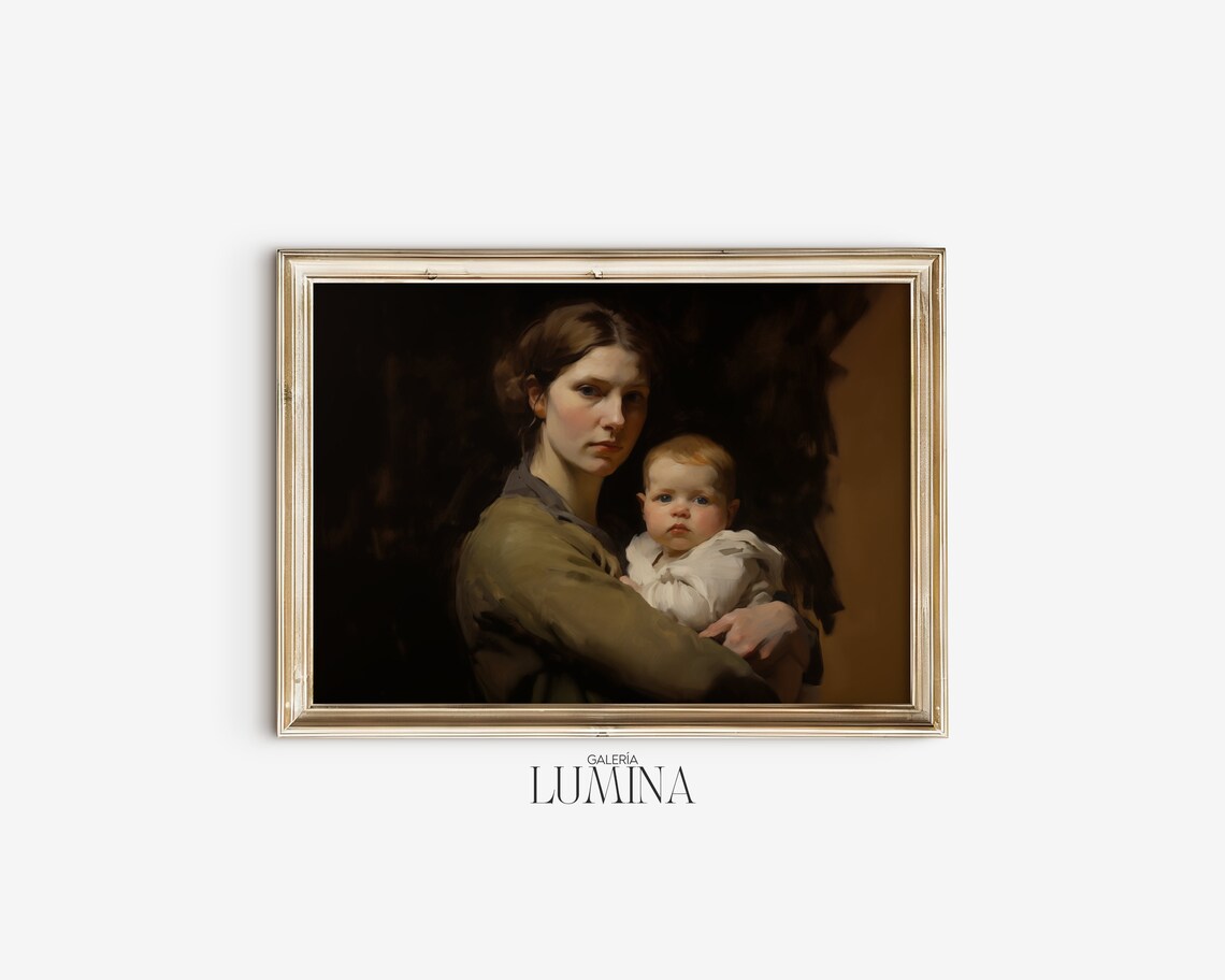 Vintage Mother And Child Painting, Mid Century Print - Image 2