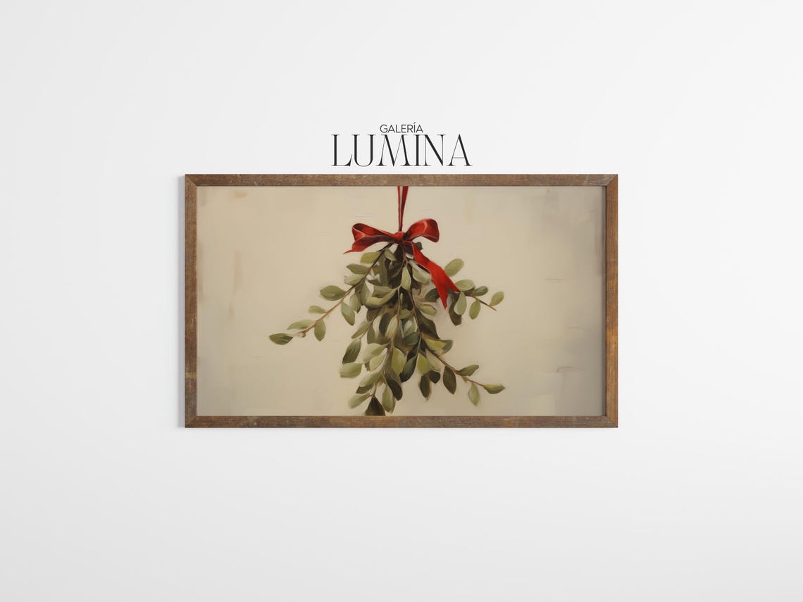 Hanging Mistletoe with Red Ribbon Minimalist Christmas Poster - Image 3