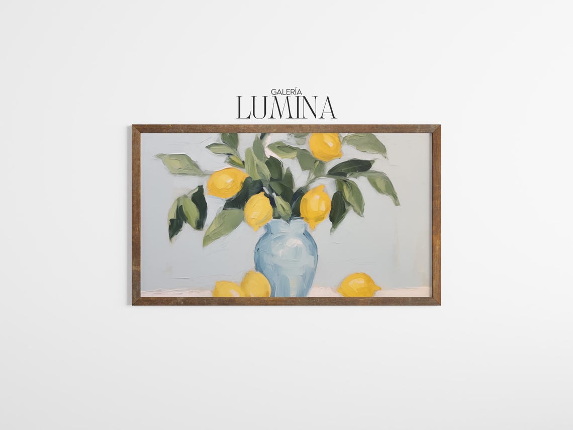 Impressionist Yellow Lemons Blue Vase Still Life Kitchen Poster - Image 3