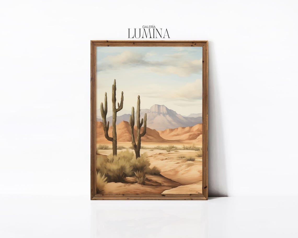 Muted Southwestern Desert Saguaro Cactus Landscape Arizona Poster - Image 2