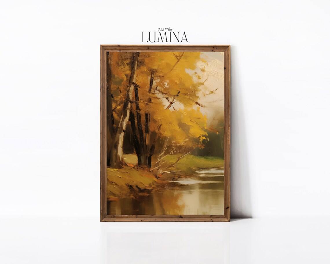 Golden Autumn Trees by the River Vintage Fall Landscape Poster - Image 3
