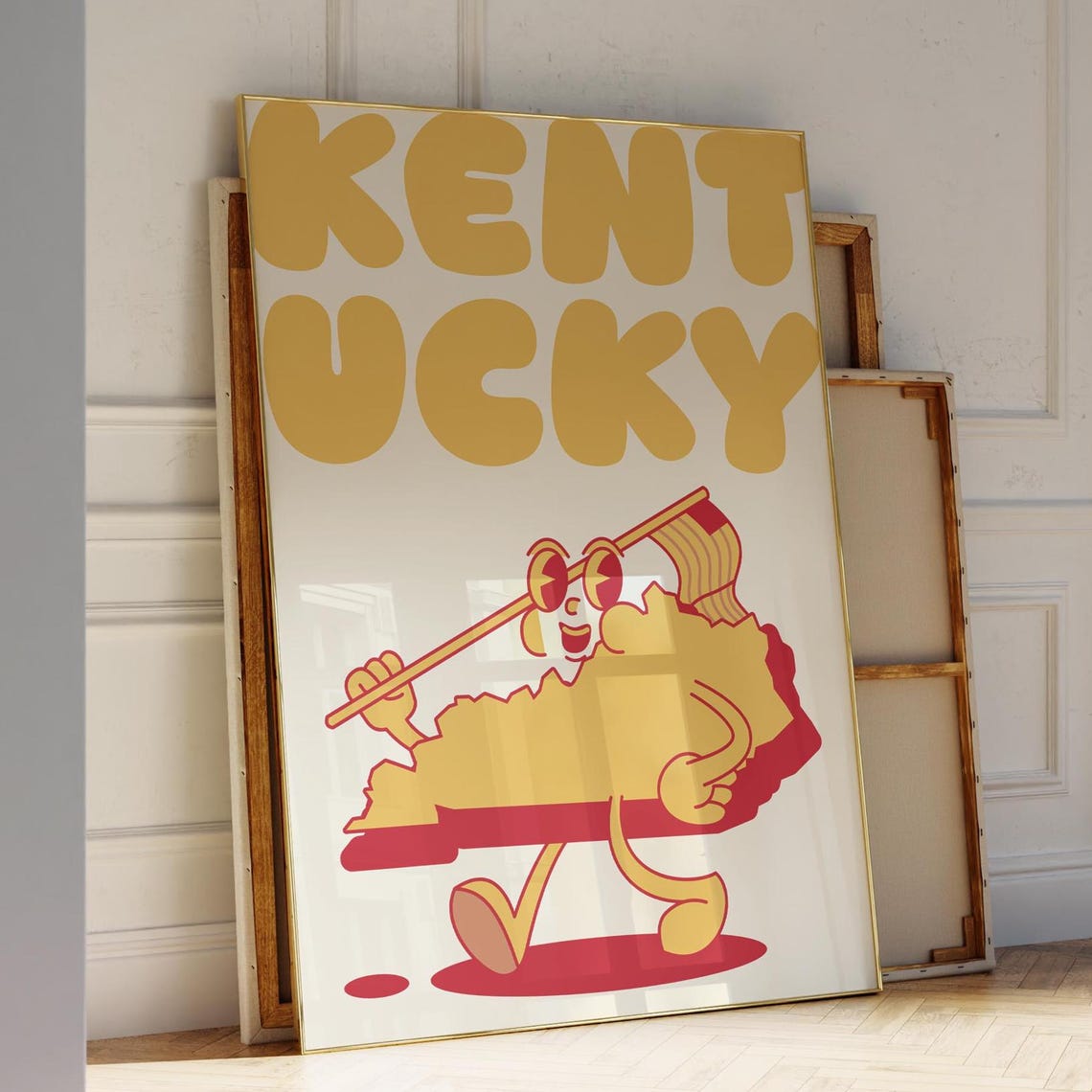 Kentucky Groovy Retro State Mascot Character Yellow Wall Poster