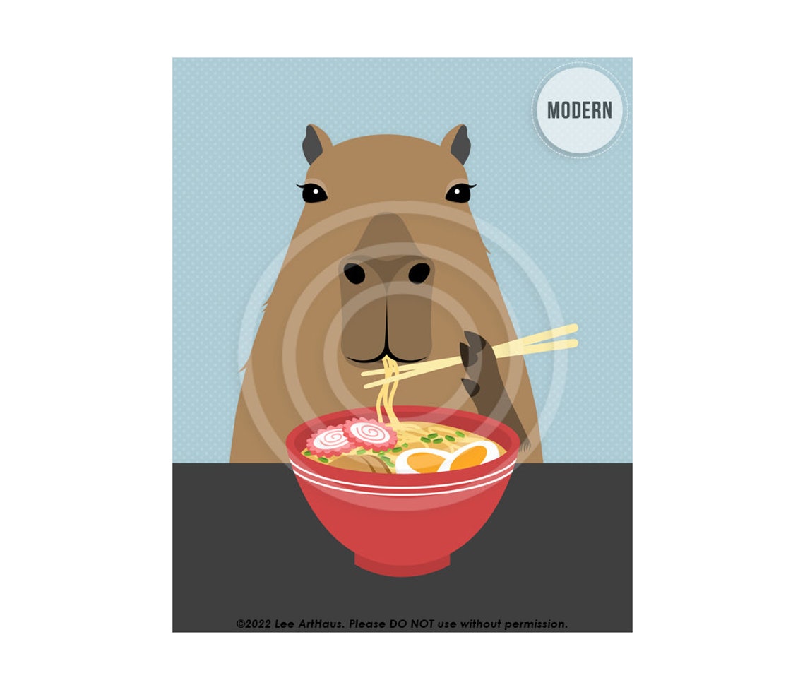 52jp Ramen Noodle Art Prints Capybara Eating Bowl Of Ramen Wall Art Ramen Lover Gifts Foodie Wall Art Ramen Decor Funny Animal Art - Image 2