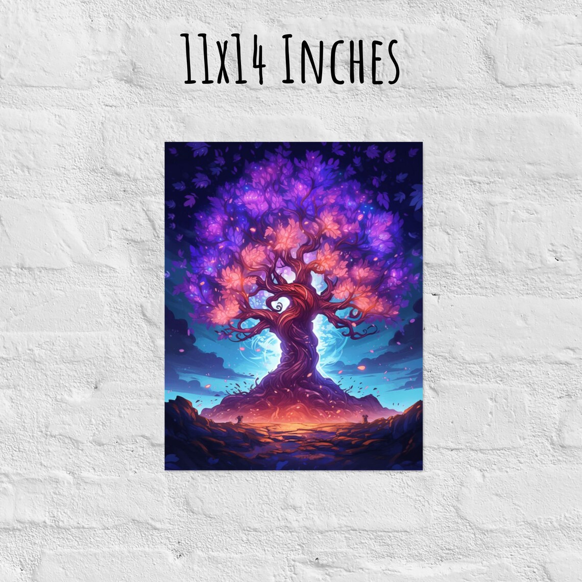 Glowing Tree of Life Purple Fantasy Art Cozy Bedroom Decor Poster