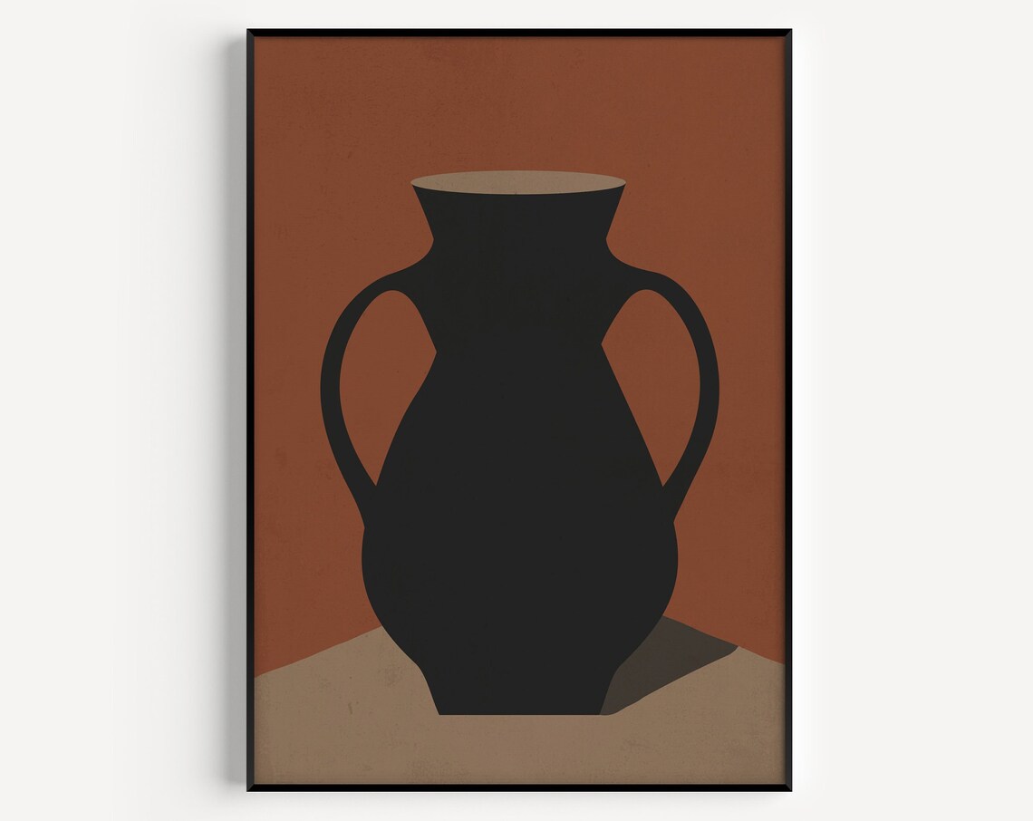 Orange Print Exhibition Poster, Boho Ceramic Vase Art Print