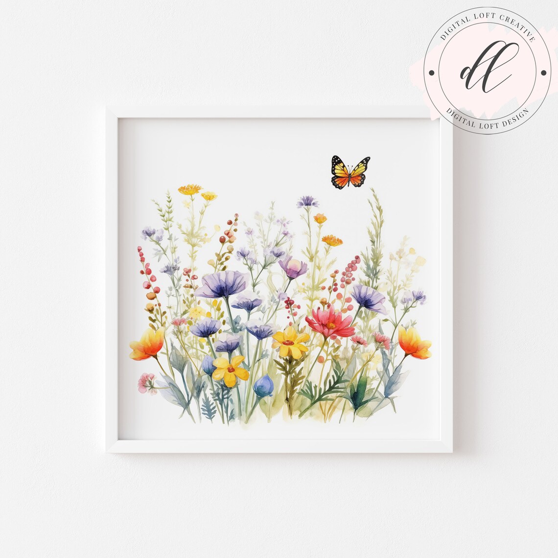 Watercolor Wildflowers with Butterfly Delicate Meadow Garden Poster - Image 2