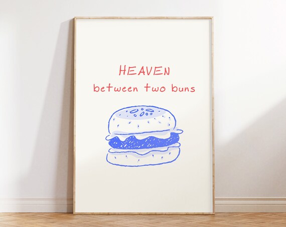 Funny Burger Print Retro Burger Poster Trendy Kitchen Decor Foodie Art Print Funky Kitchen Prints Fast Food Quotes