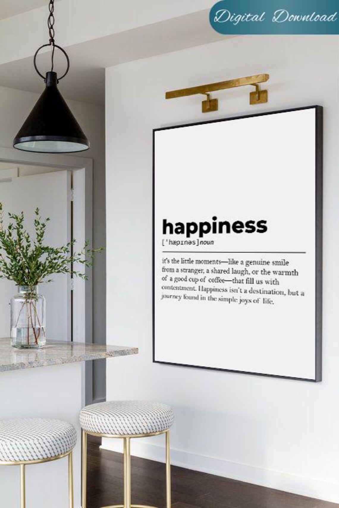 Happiness Wall Decor Happiness Print Definition Dictionary Art Wall Art Inspirational Quotes Wedding Gift Gift For Her - Image 2