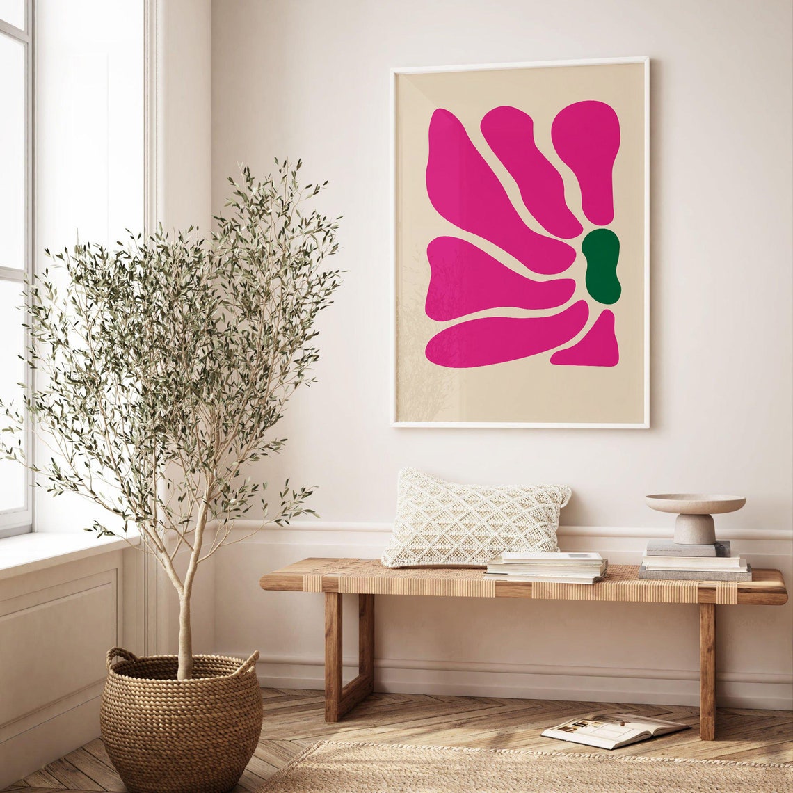 Pink Abstract Flower Bold Magenta Botanical Boho Decor Art Poster