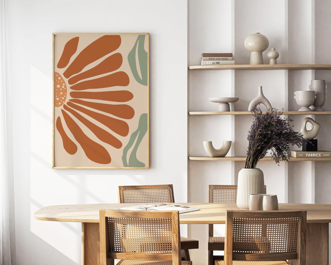 Terracotta Daisy Abstract Retro Floral Boho Warm Decor Wall Art