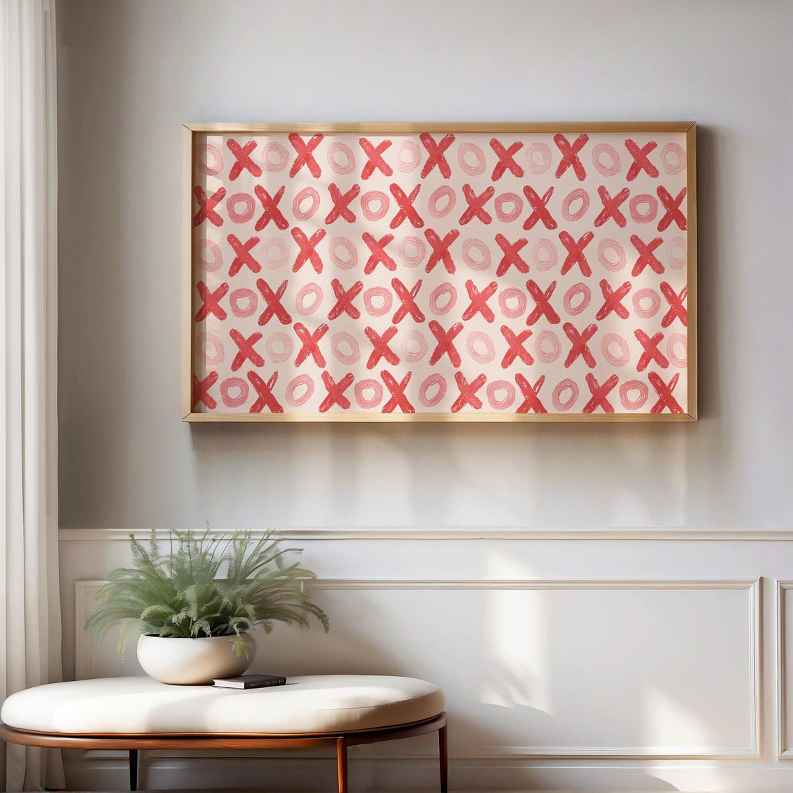 Red and Pink XOXO Hand Painted Pattern Modern Valentine Wall Art - Image 4