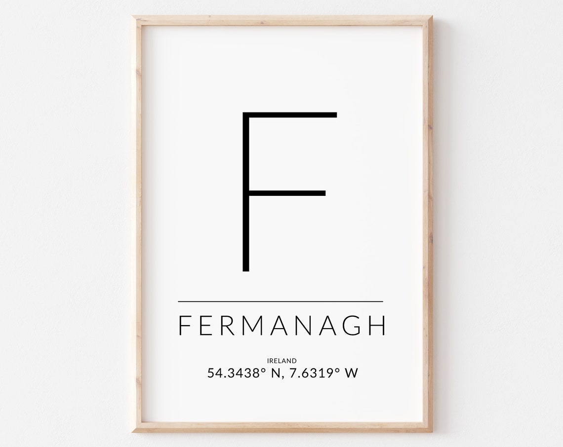 Fermanagh Ireland GPS Coordinates Monogram Initial Letter F Poster