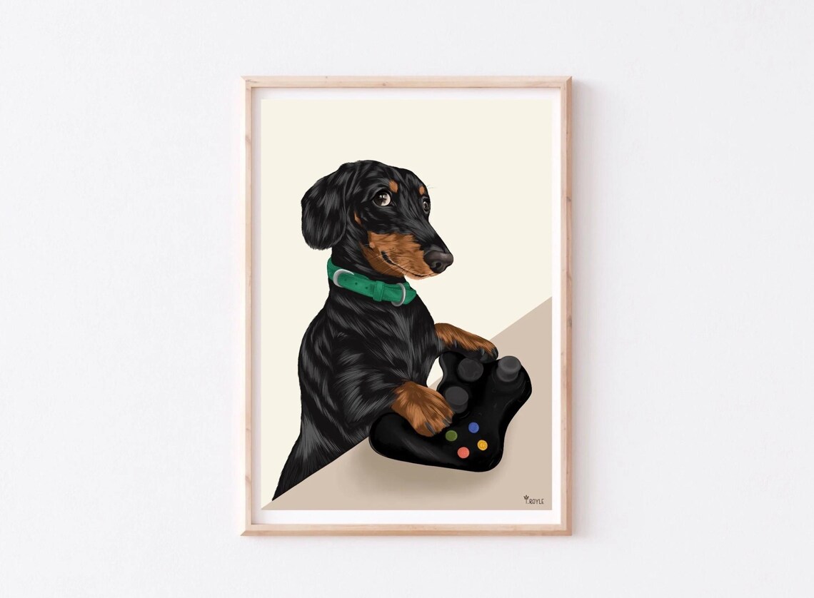 Dachshund Dog Gaming Art Print, Funny Dog Art - Image 2